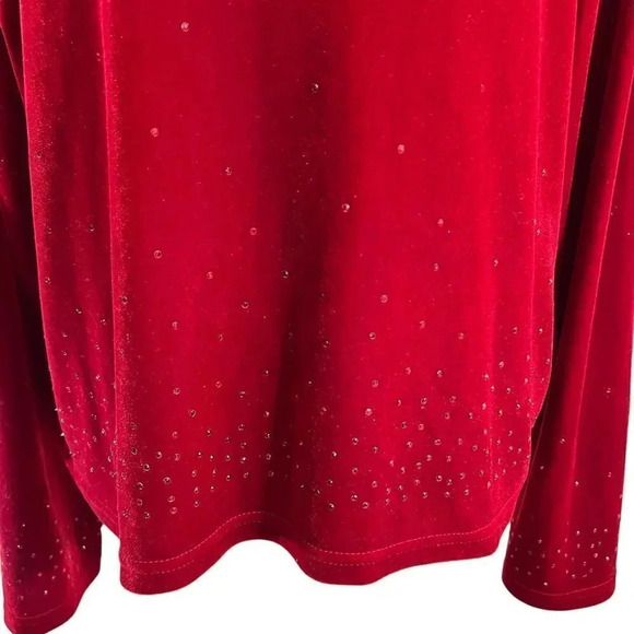 Jaclyn Smith Red Velour Rhinestone Studded Blouse Size Large Elegant Formal Top - Picture 4 of 7